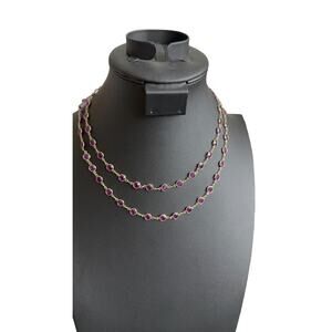 Magenta Pink Purple Round Beaded 2 Layered Necklace Gold Tone Chain 19"